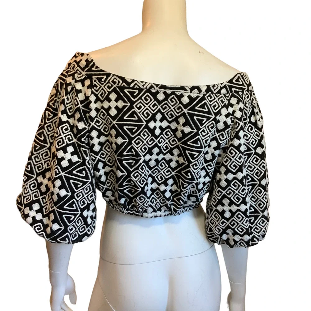 Mare Mare Jorah Embroidered Black White Geometric Crop Top sz M - Picture 3 of 9